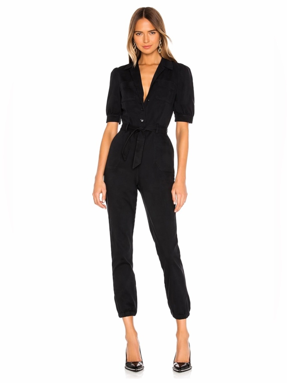 Paige Mayslie Jumpsuit Jogger Black Stretch 0500 Short Sleeve 6 boiler suit